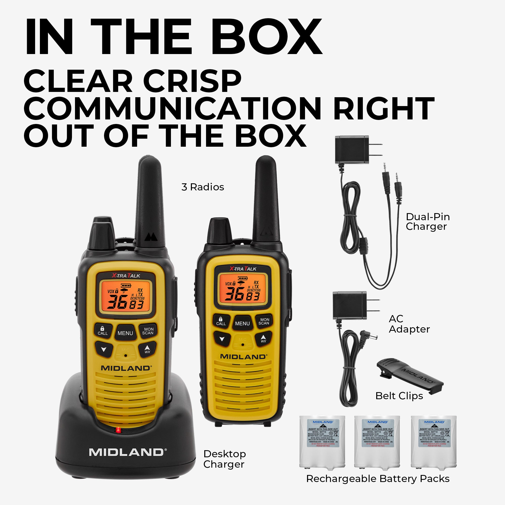 LXT630 FRS License‑Free Walkie Talkie 3-Pack Yellow - LXT630X3VP3 - Image 3